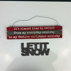 ⭐️Primitives by Kathy rustic Christmas anxiety sign and let it snow sign bundle